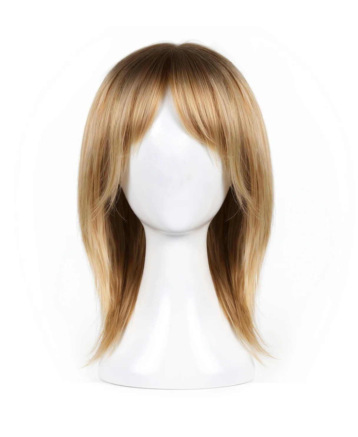hair topper with bangs 12" rooted blonde highlights. - Image 2