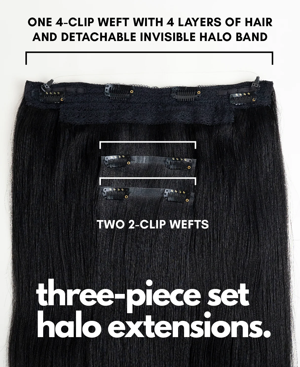 halo one-step hair extensions jet black. - Image 4