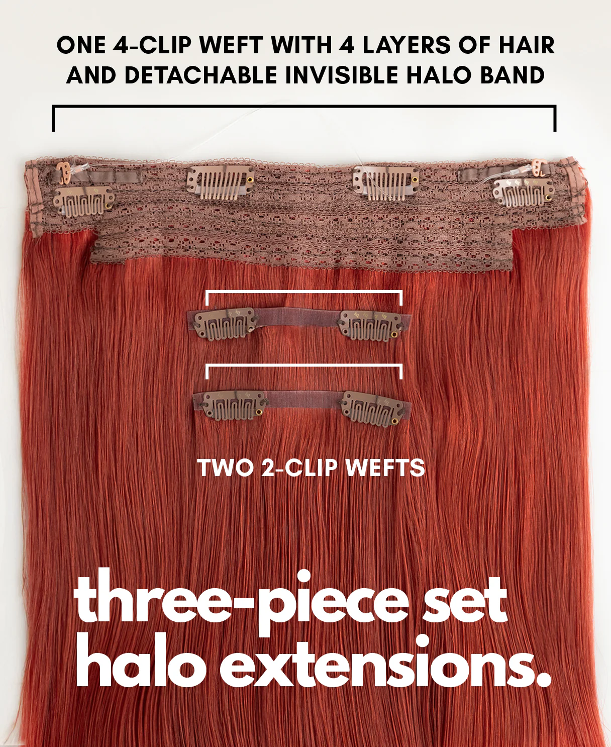 halo one-step hair extensions ruby red. - Image 4