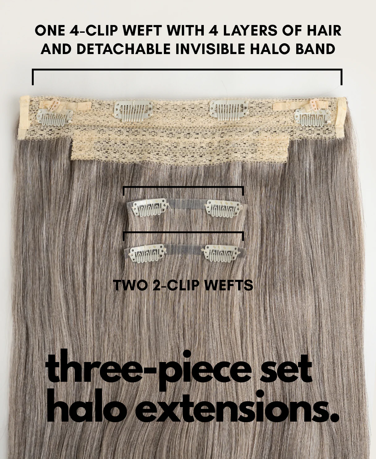 halo one-step hair extensions salt & pepper. - Image 4