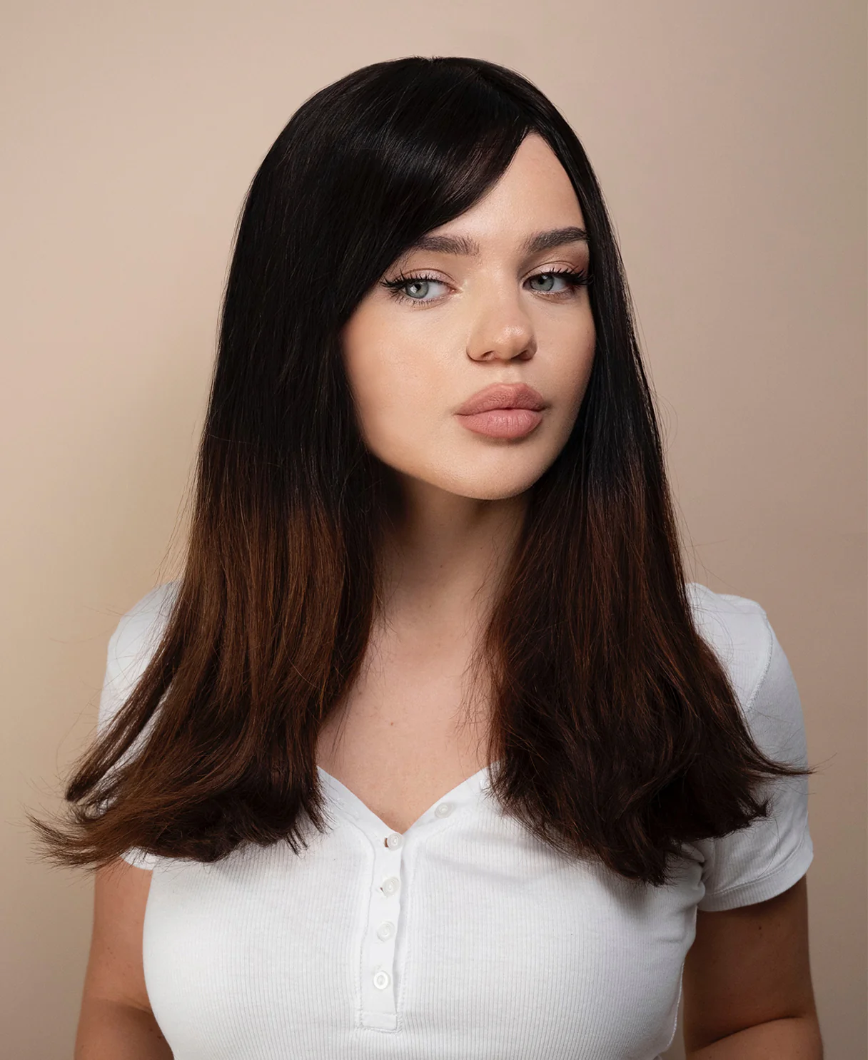 human hair wig with bangs - 20" brown ombre. - Image 4