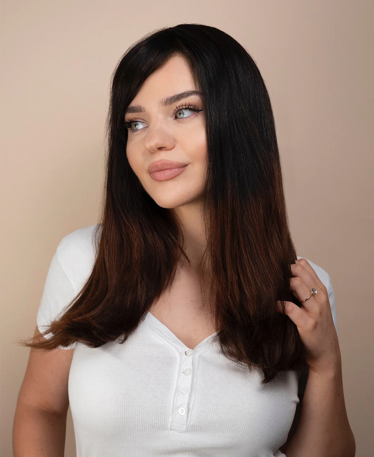 human hair wig with bangs - 20" brown ombre. - Image 5