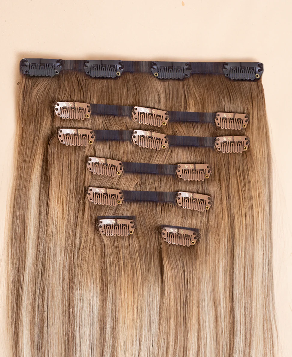 invisible clip-in hair extensions rooted blonde highlights. - Image 3