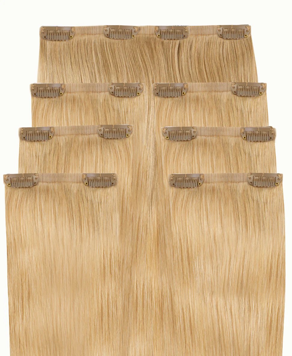 invisible clip-in hair extensions honey blonde. - Image 3