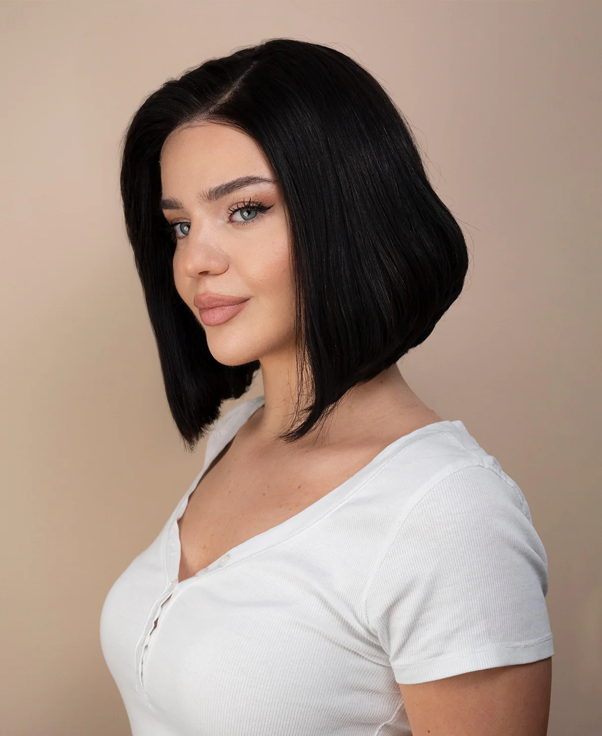 lace front bob human wig - 10" natural black. - Image 2
