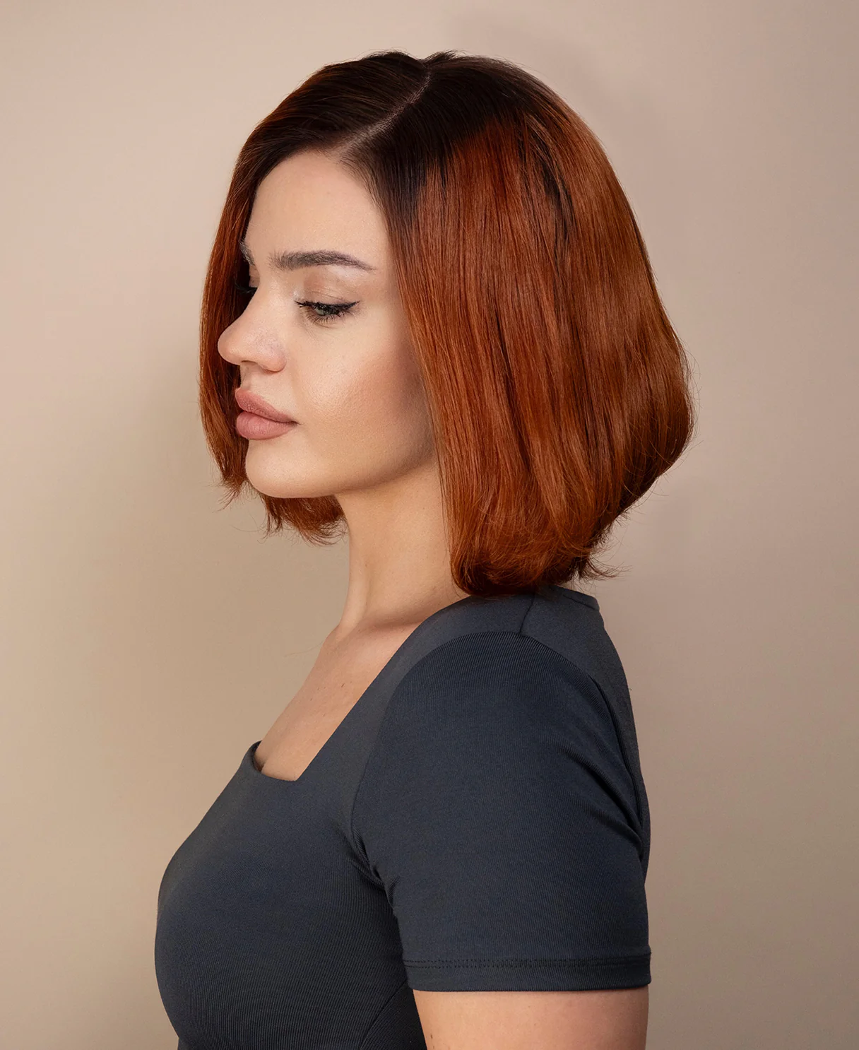 lace front bob human wig - 10" rooted copper. - Image 3