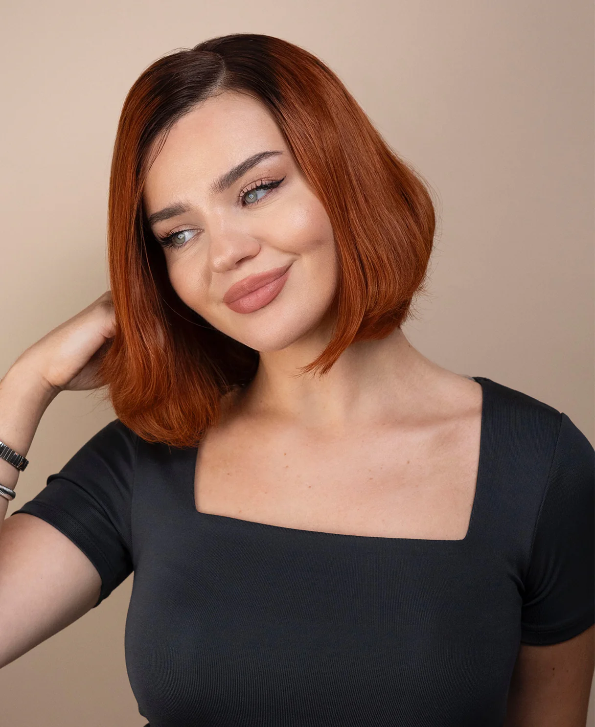 lace front bob human wig - 10" rooted copper. - Image 4