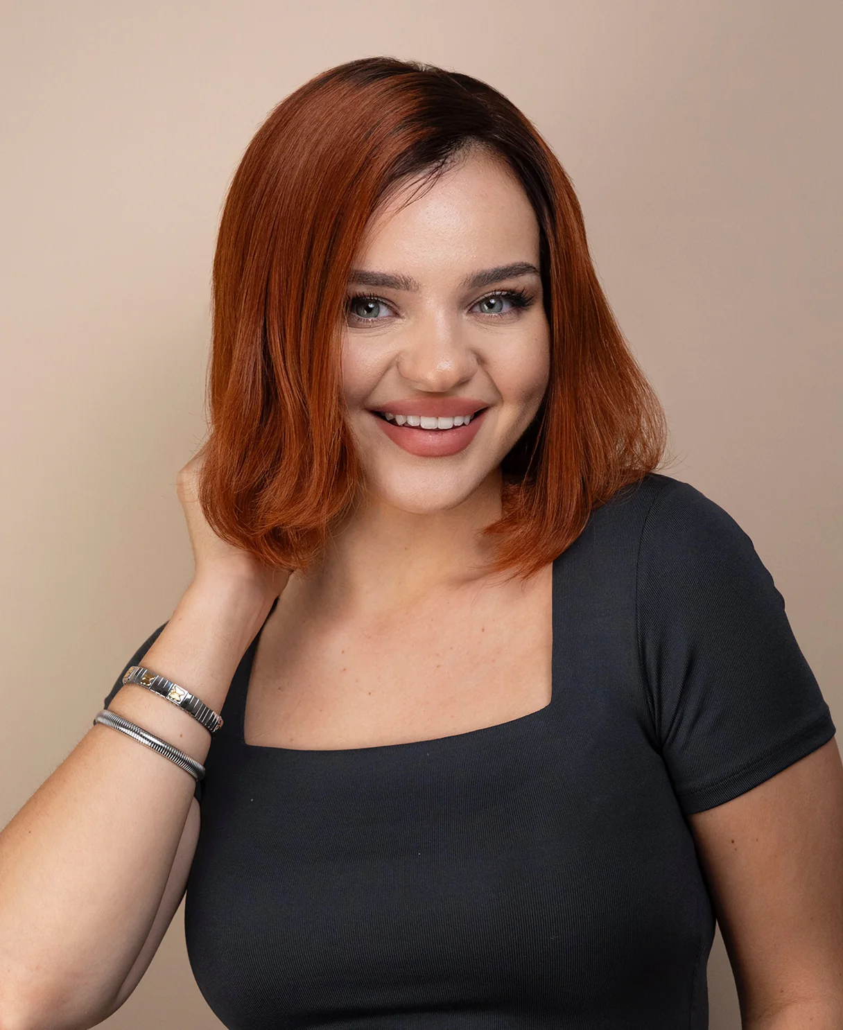 lace front bob human wig - 10" rooted copper. - Image 6