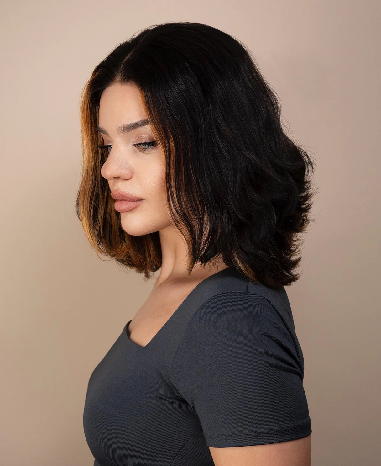 lace front bob human wig - 12" dark moneypiece. - Image 5