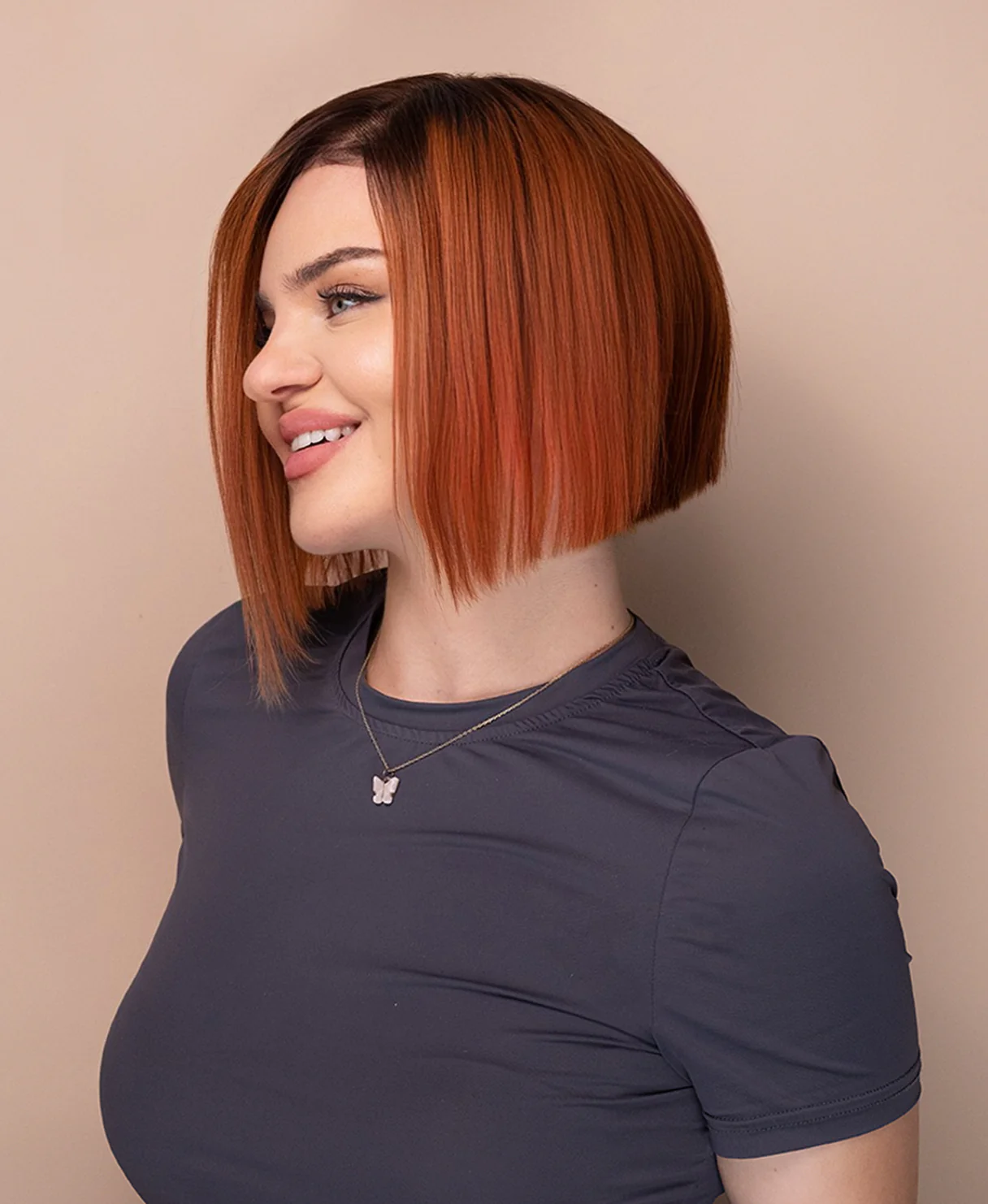 lace front bob human wig - 8" rooted ginger. - Image 3