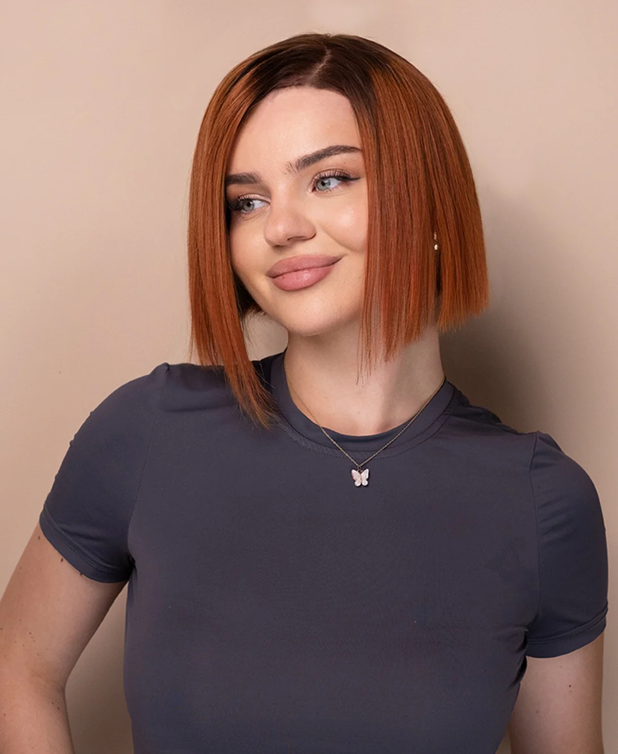 lace front bob human wig - 8" rooted ginger. - Image 4