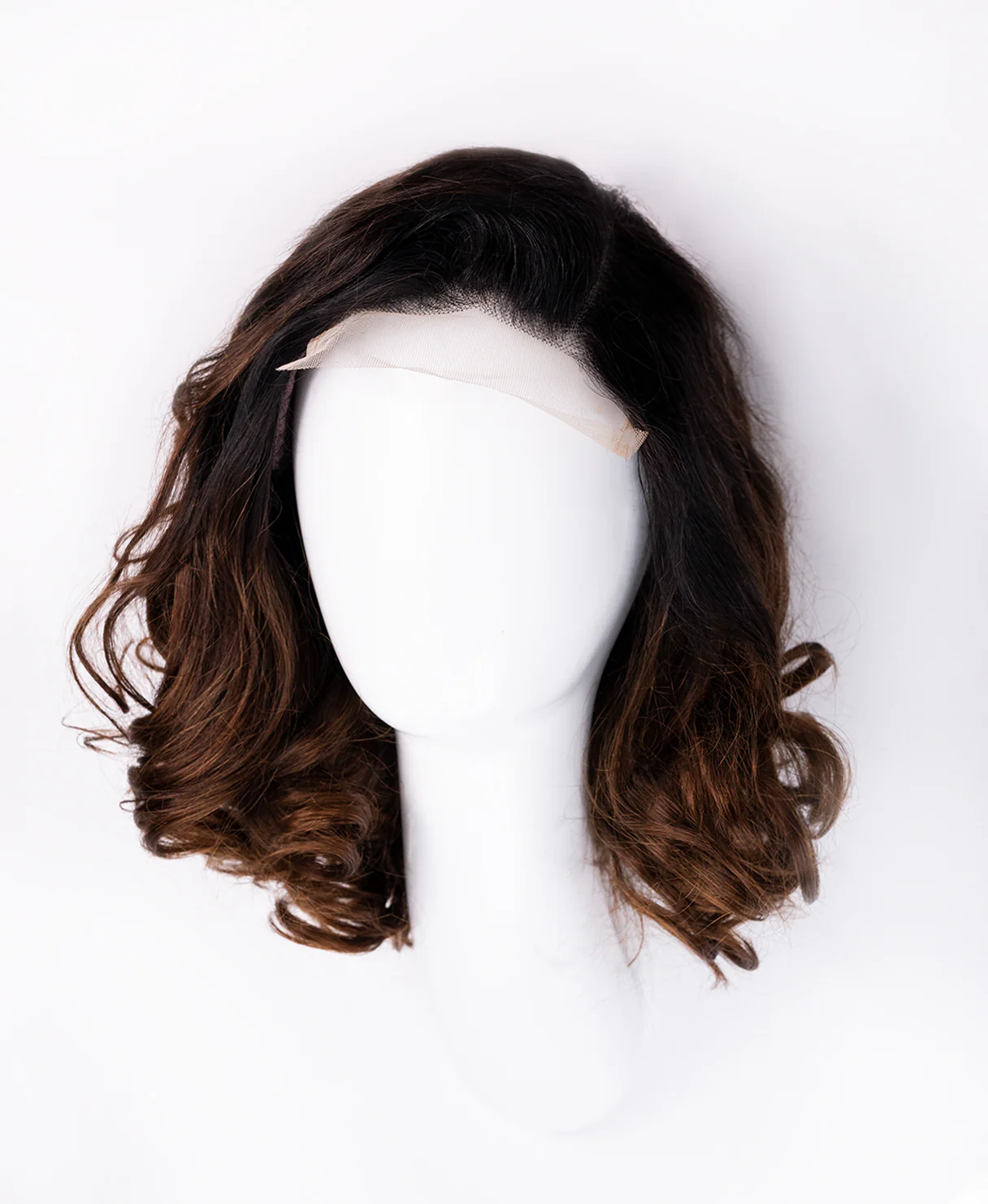 lace front human wig - 10" rooted brown bouncy curls. - Image 7