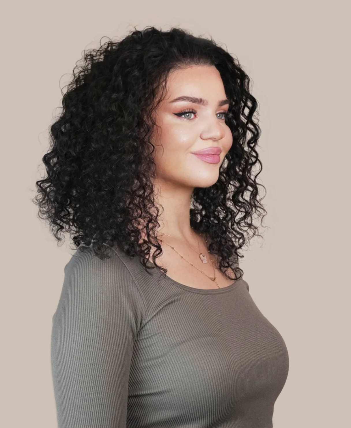 lace front human wig - 14" 3A curly natural black. - Image 2