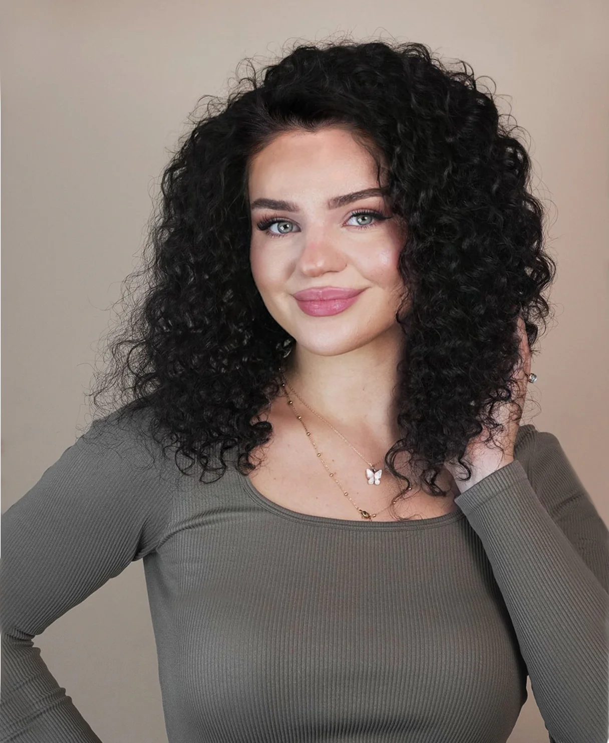 lace front human wig - 14" 3A curly natural black. - Image 3