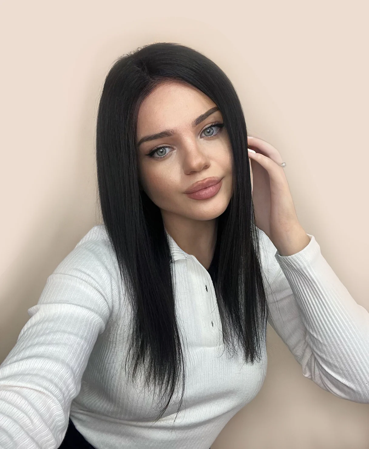 lace front human wig - 14" natural black. - Image 9