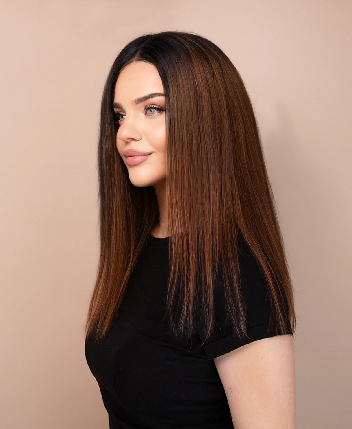 lace front human wig - 14" rooted brown. - Image 3