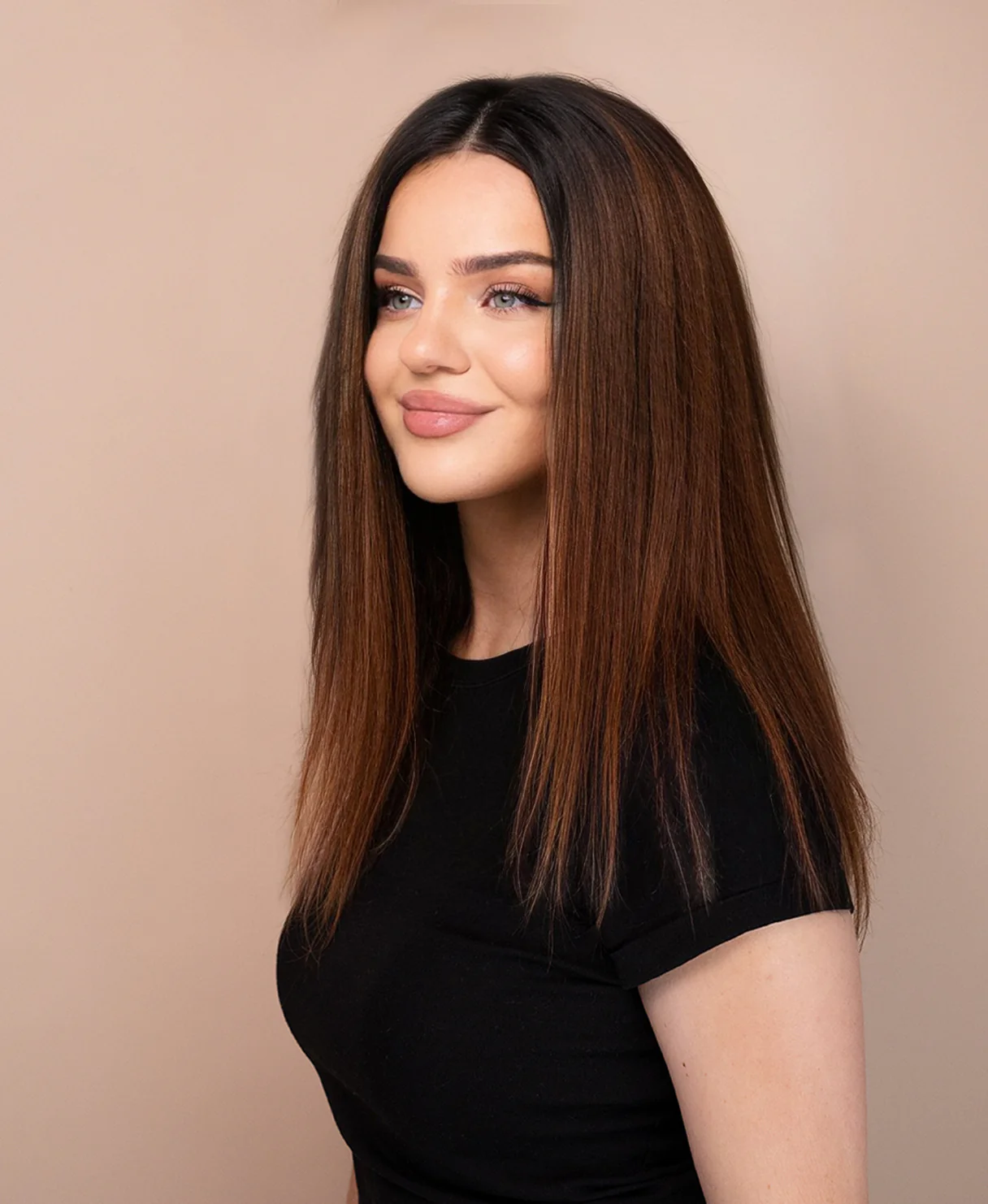 lace front human wig - 14" rooted brown. - Image 5