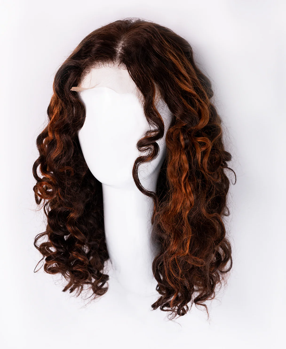 lace front human wig - 16" curly brown with highlights. - Image 9