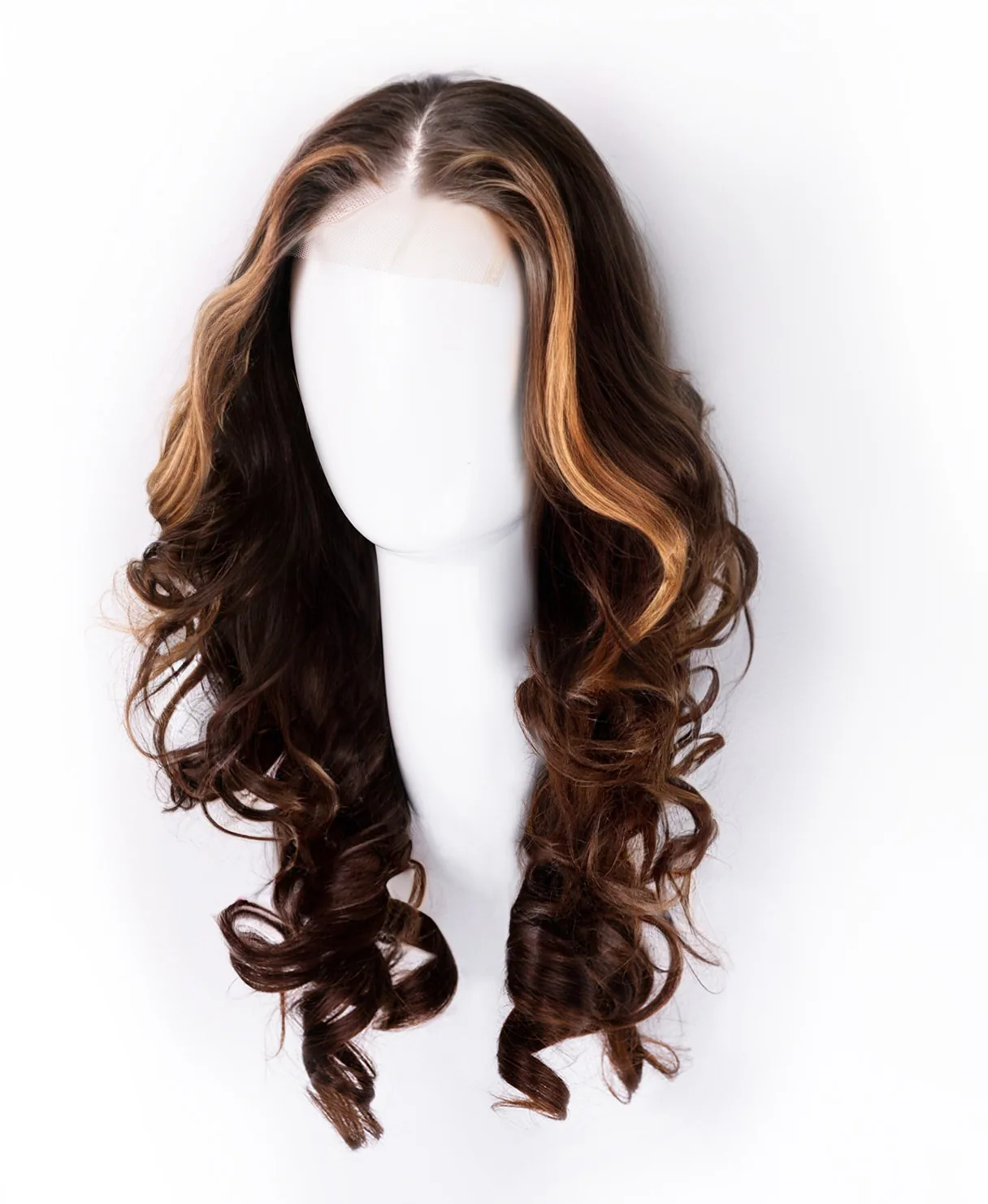 lace front human wig - 18" chocolate brown with moneypiece highlights. - Image 7