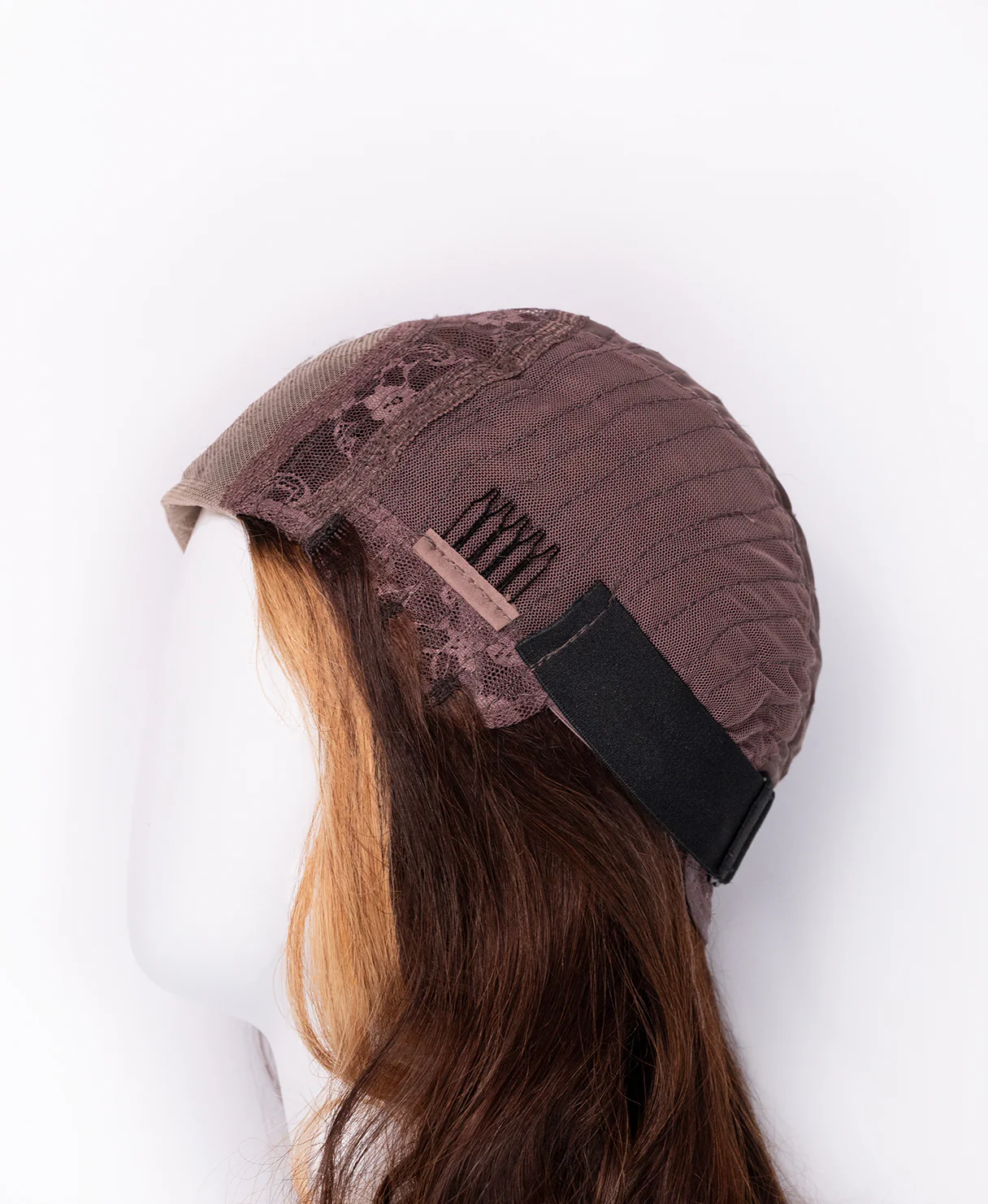 lace front human wig - 18" chocolate brown with moneypiece highlights. - Image 8