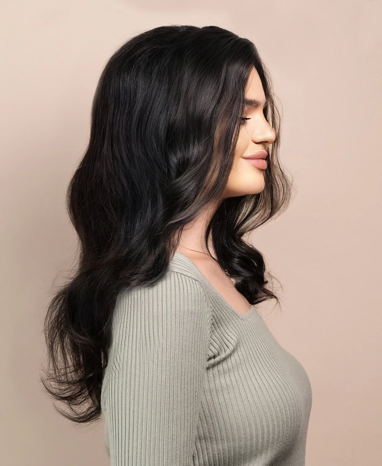 lace front human wig - 18" natural black. - Image 2