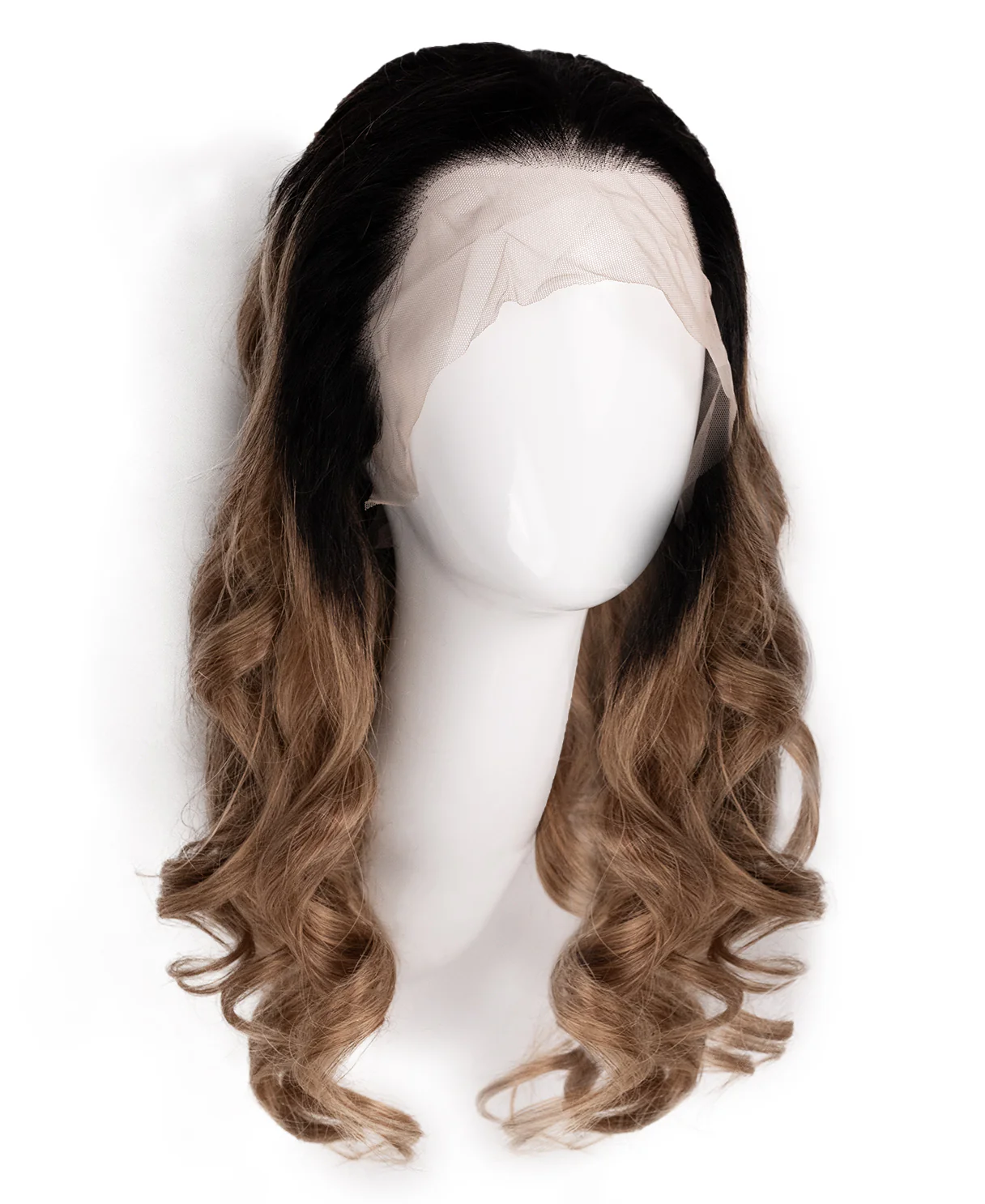 lace front human wig - 18" rooted caramel bouncy curls. - Image 4