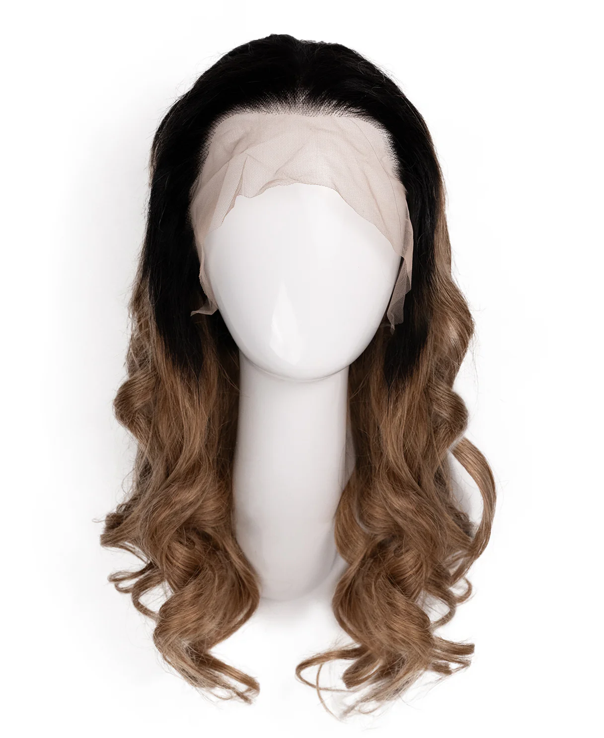 lace front human wig - 18" rooted caramel bouncy curls. - Image 5