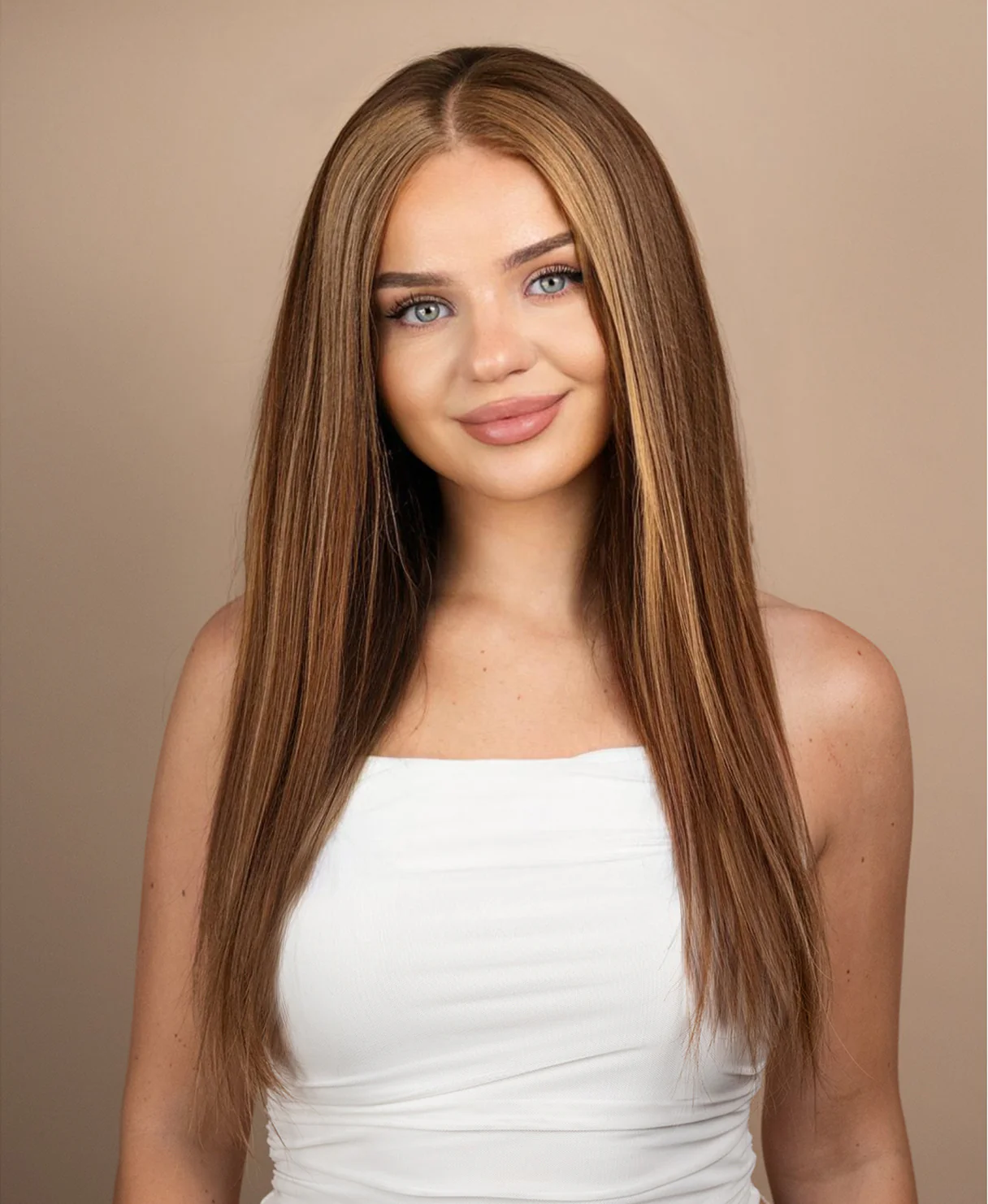 lace front human wig - 20" brown moneypiece.