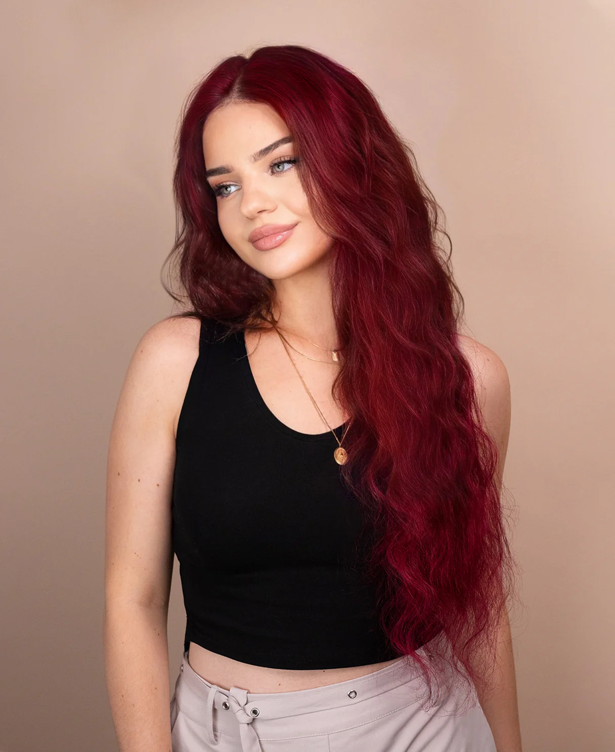 lace front human wig wavy 13x4 - 30" cherry red. - Image 2