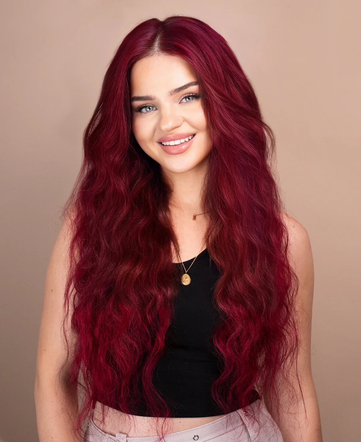 lace front human wig wavy 13x4 - 30" cherry red. - Image 3