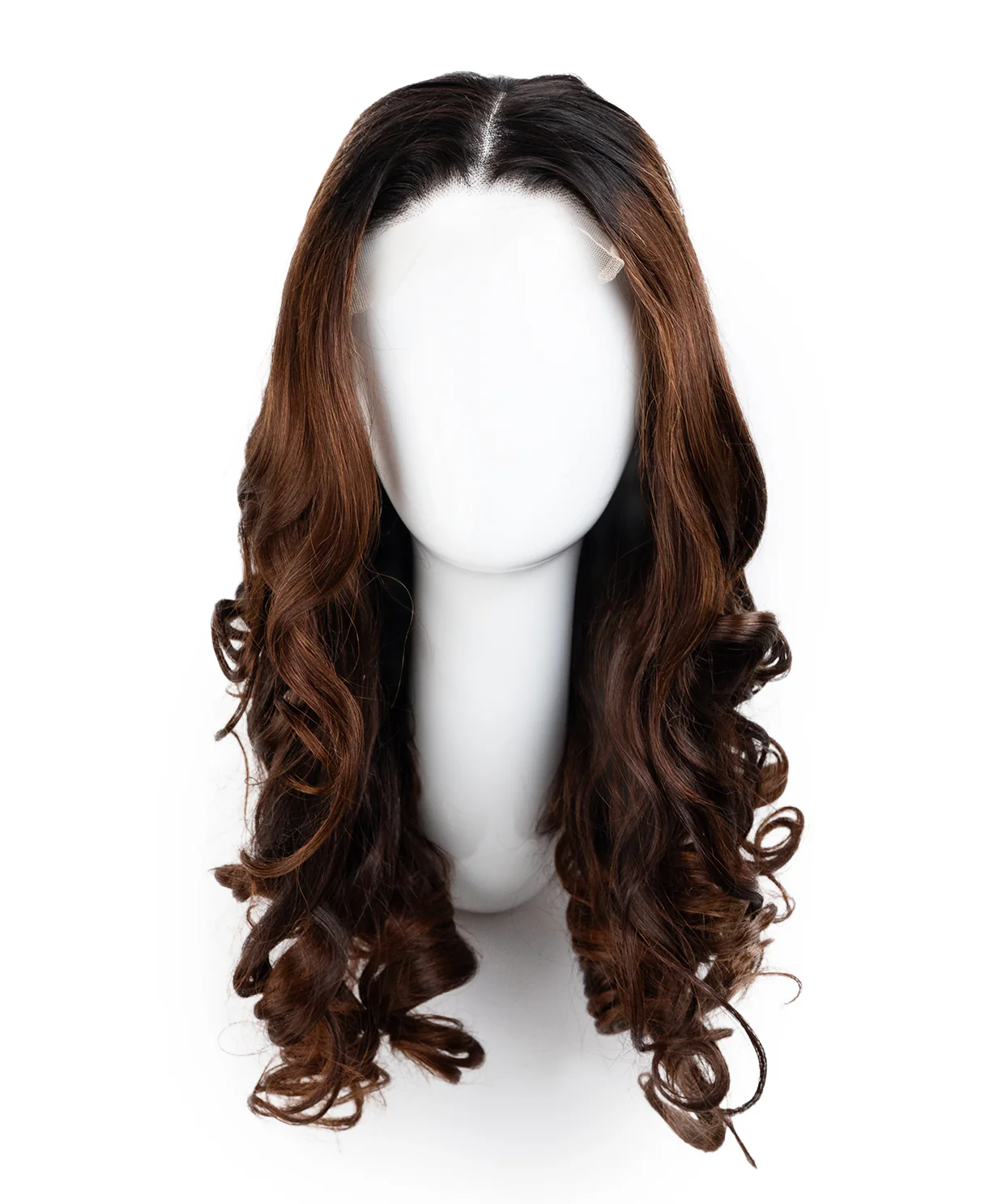 lace front human wig with bouncy curls - 18" dimensional brown. - Image 7