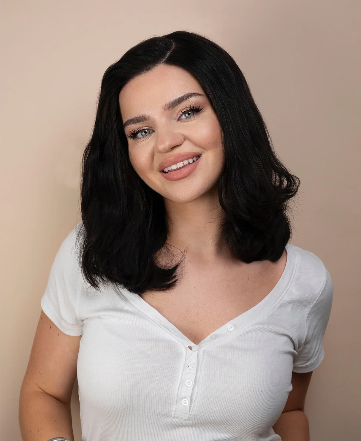 lace front human wig with side part - 14" natural black.