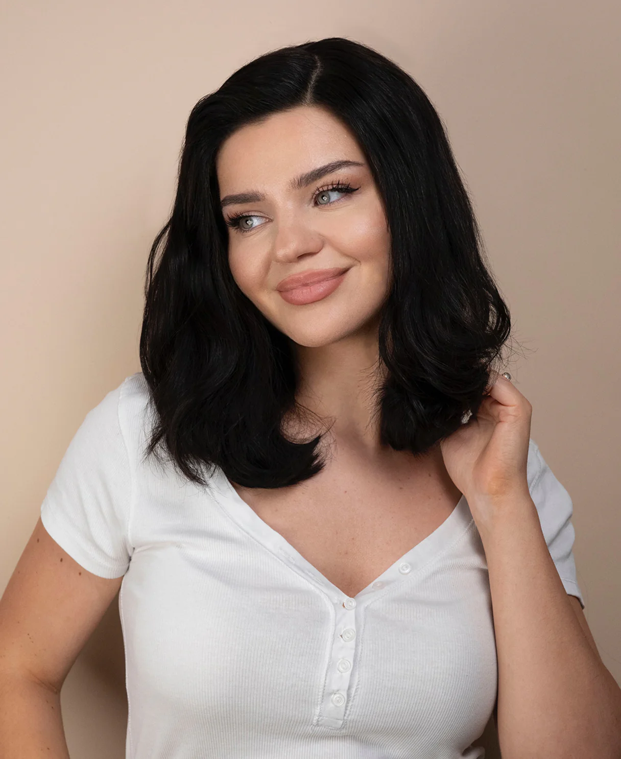 lace front human wig with side part - 14" natural black. - Image 3