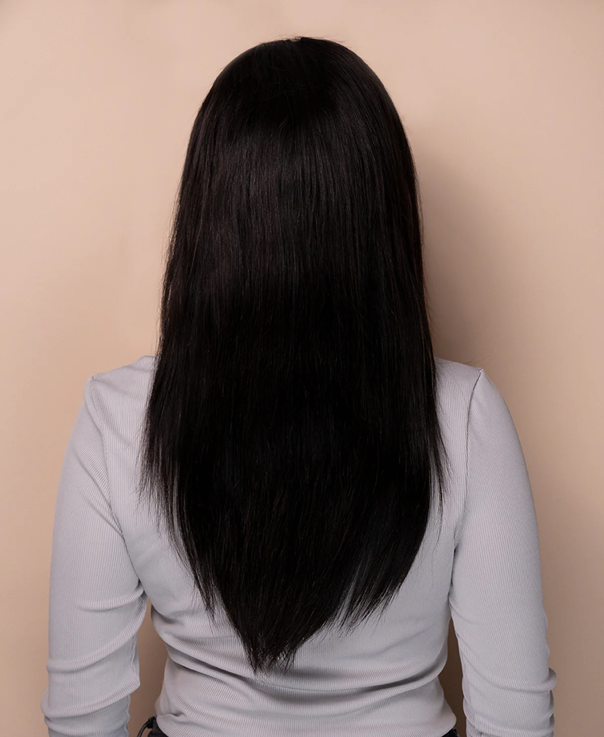 lace front layered human wig - 16" natural black. - Image 2