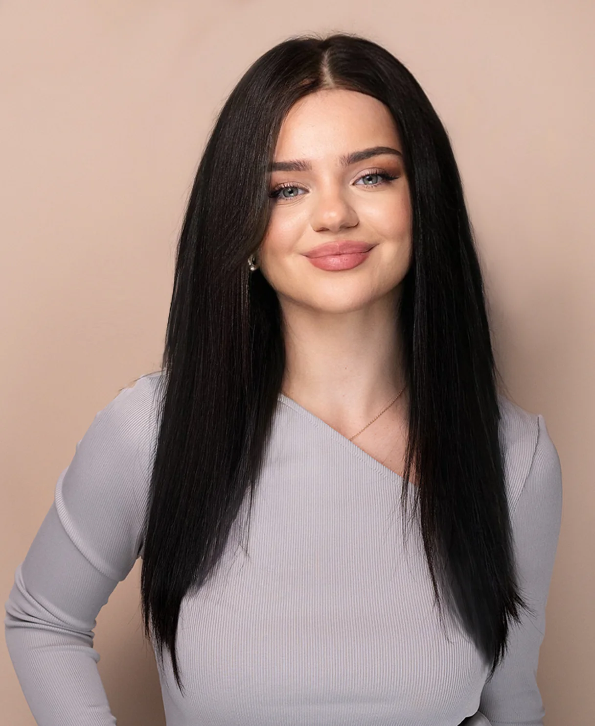 lace front layered human wig - 16" natural black. - Image 5
