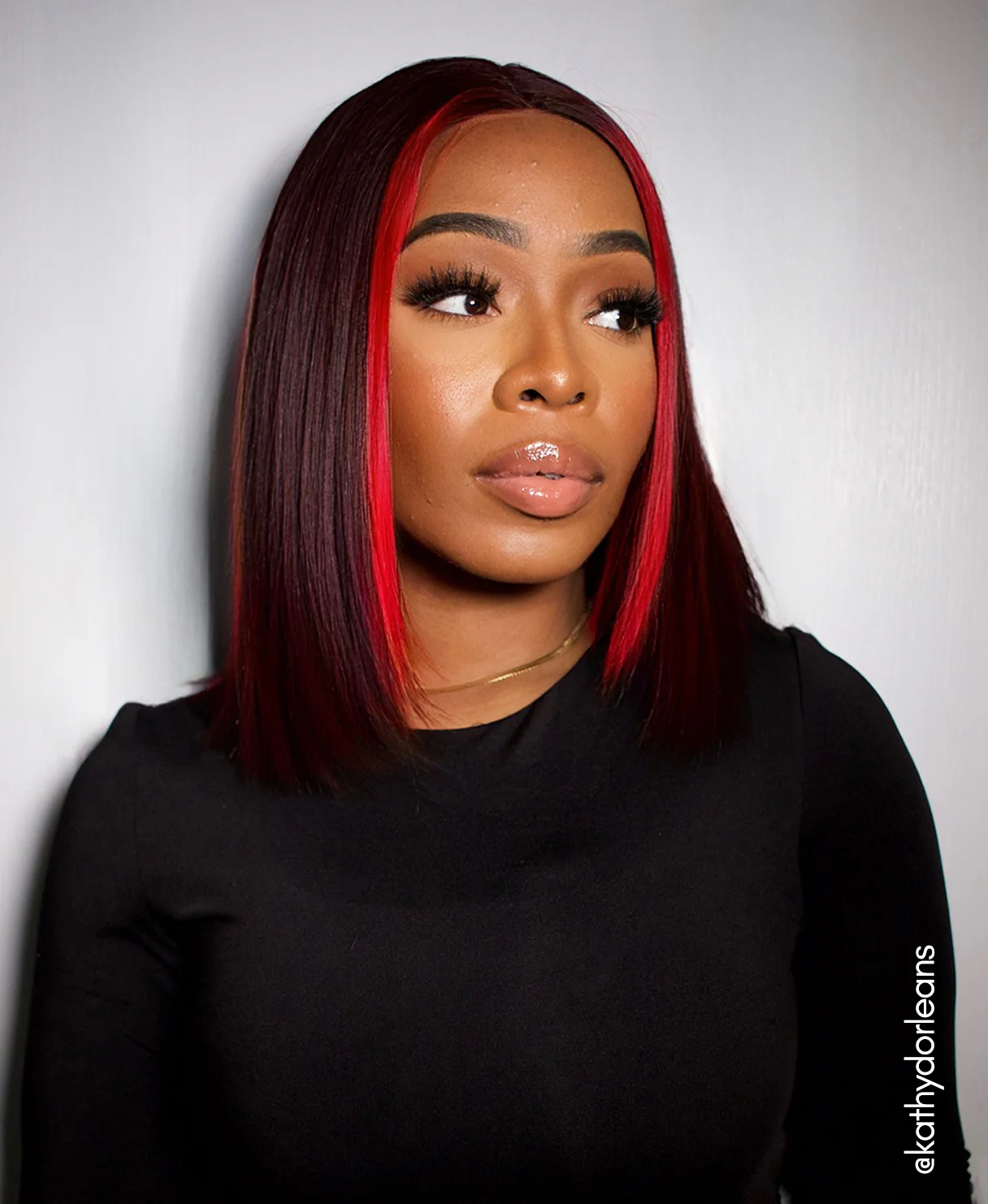long bob human wig - 10" red money piece highlights. - Image 10