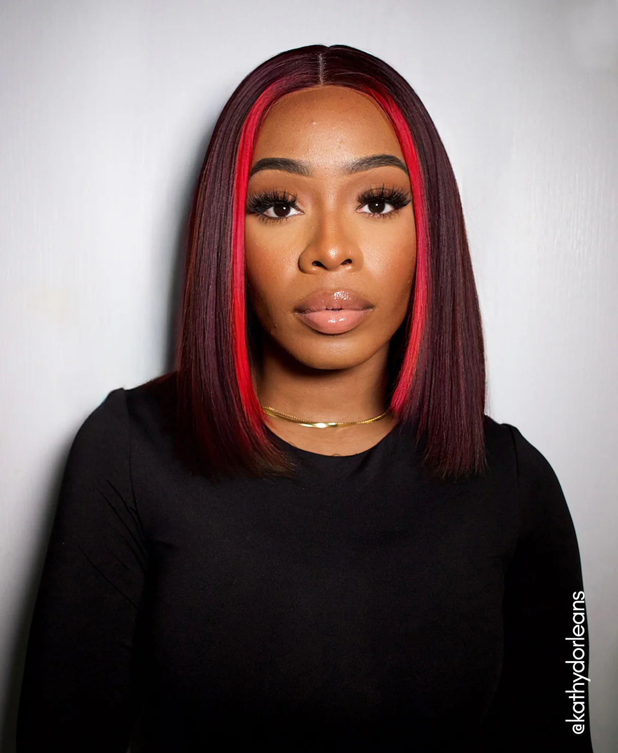 long bob human wig - 10" red money piece highlights. - Image 11