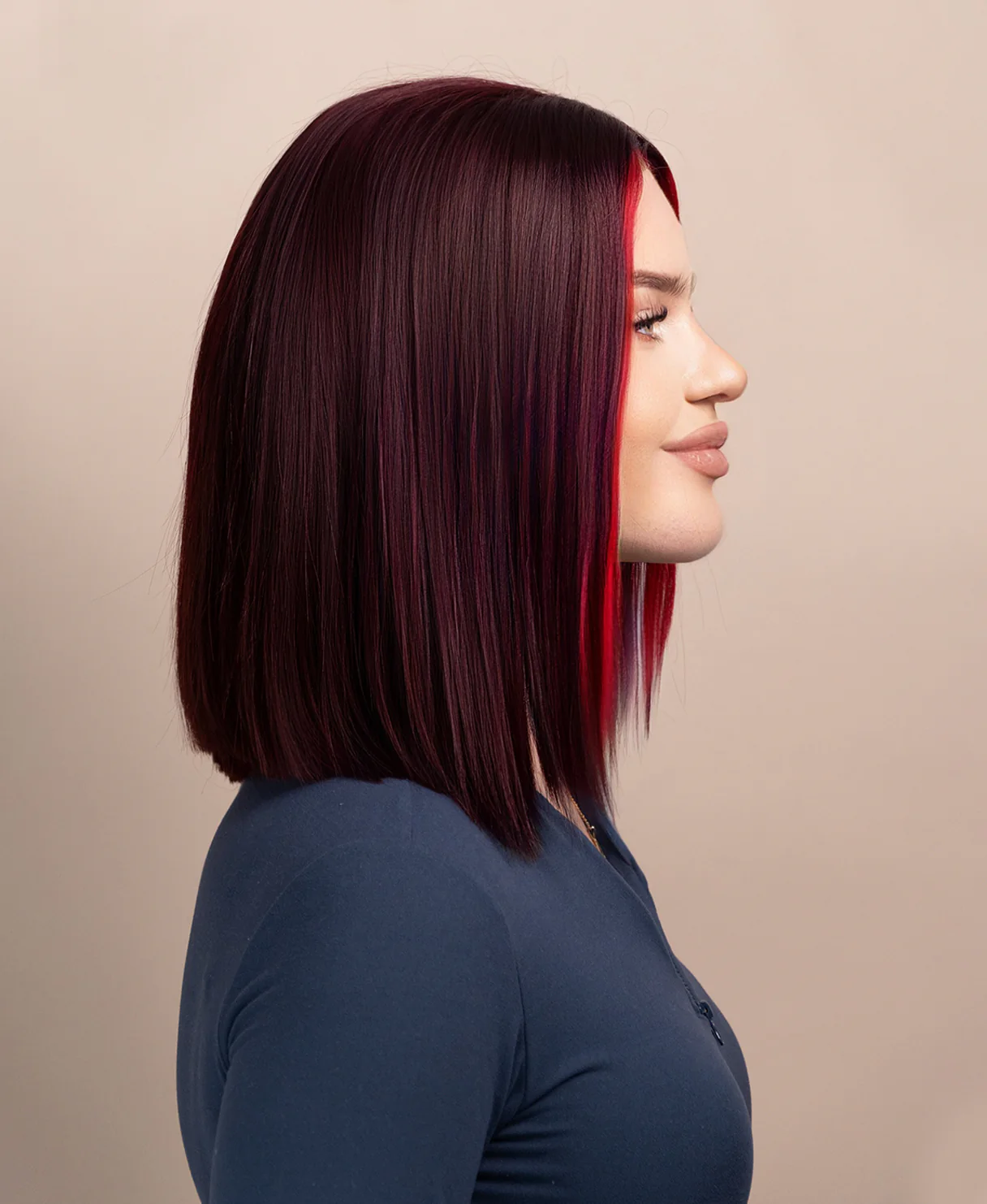 long bob human wig - 10" red money piece highlights. - Image 4
