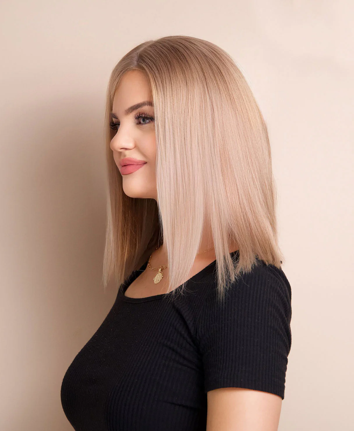 long bob human wig  - 12" ash blonde. - Image 2