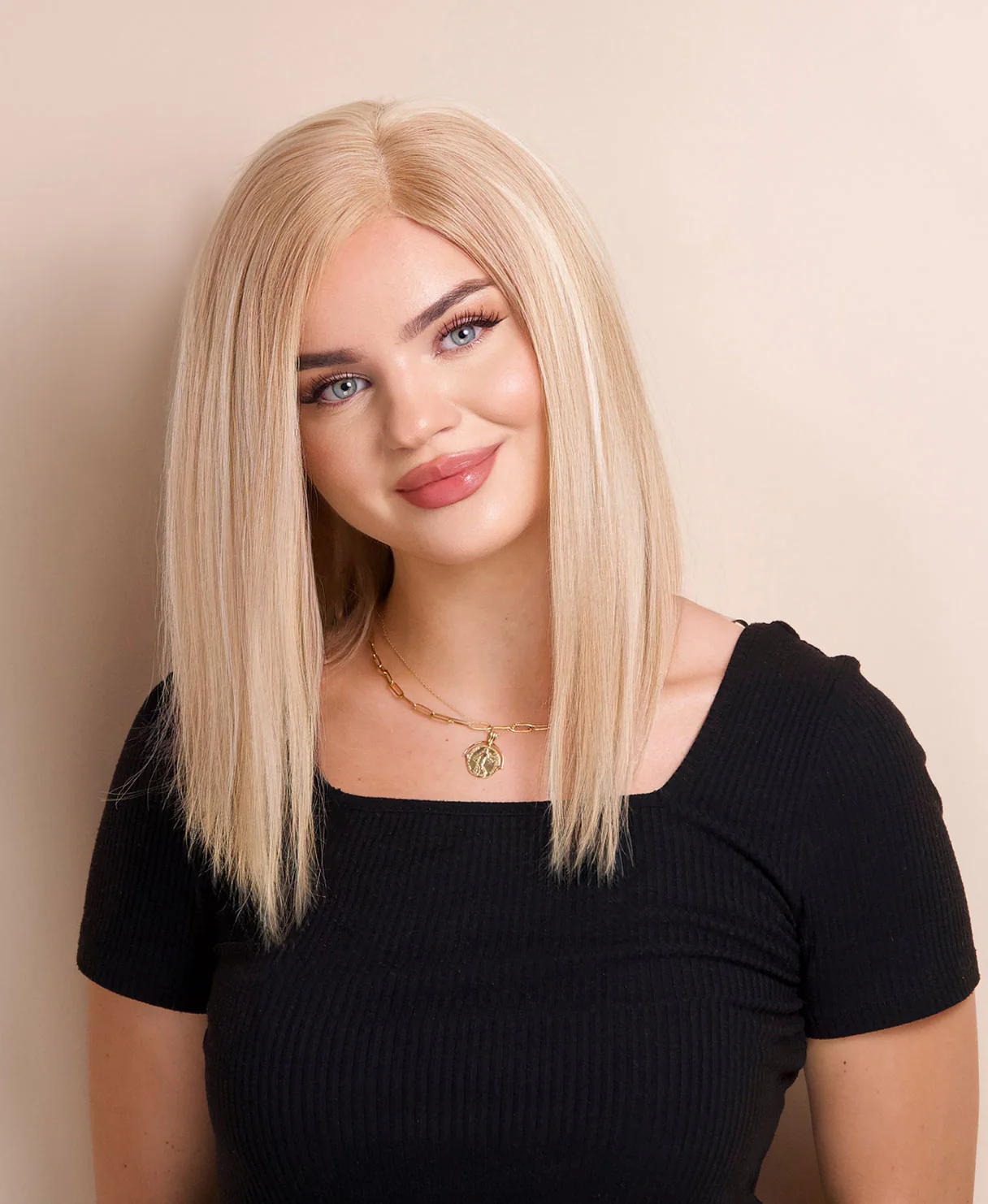 long bob human wig - 12" blonde highlights.
