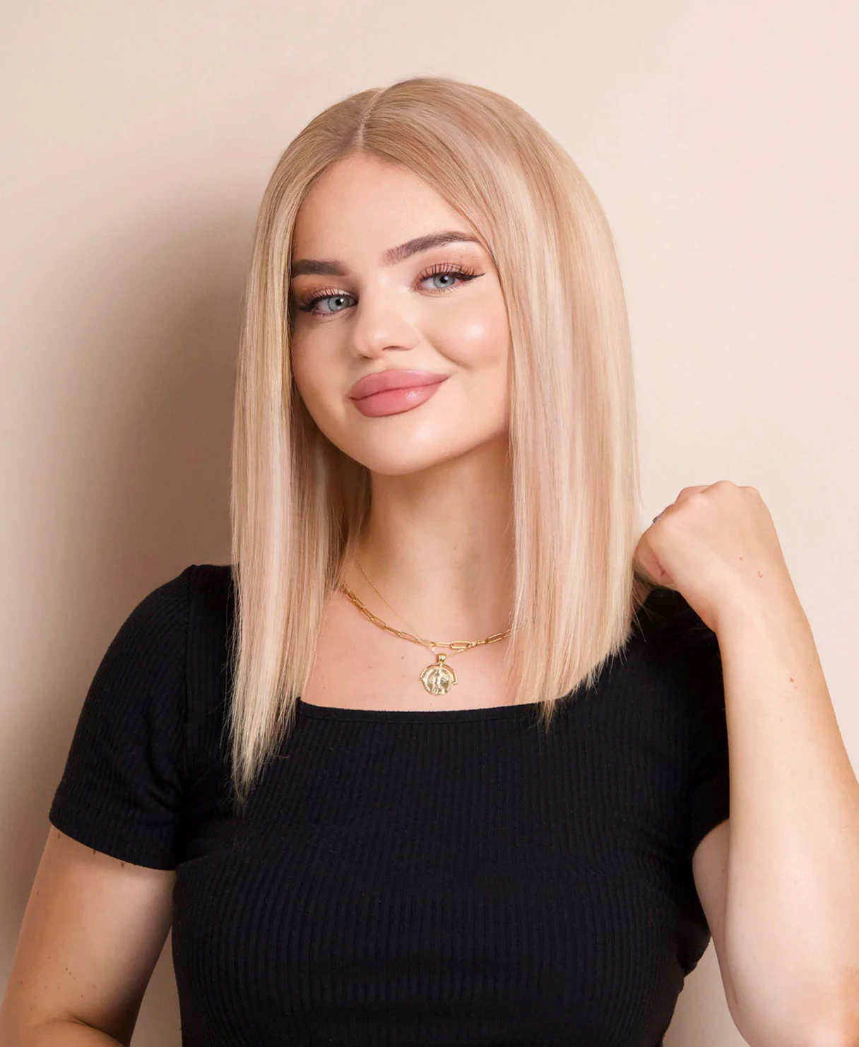 long bob human wig - 12" blonde highlights. - Image 6