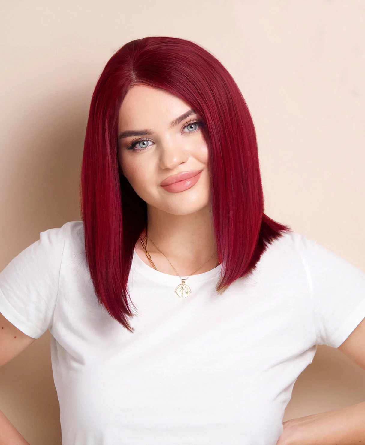 long bob human wig - 12" cherry red.
