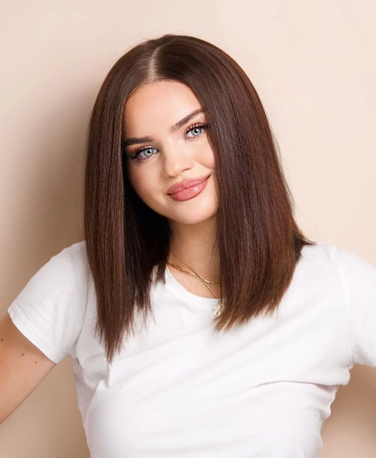 long bob human wig - 12" chocolate brown. - Image 2