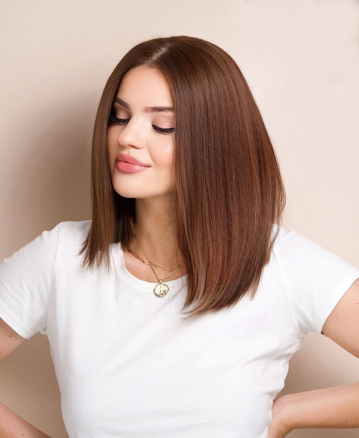 long bob human wig  - 12" medium brown. - Image 2