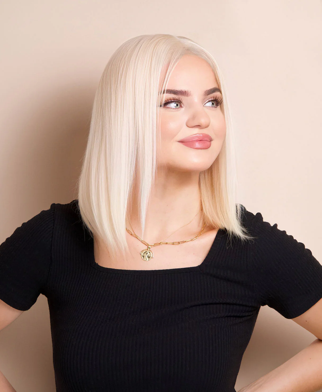 long bob human wig  - 12" platinum blonde. - Image 7