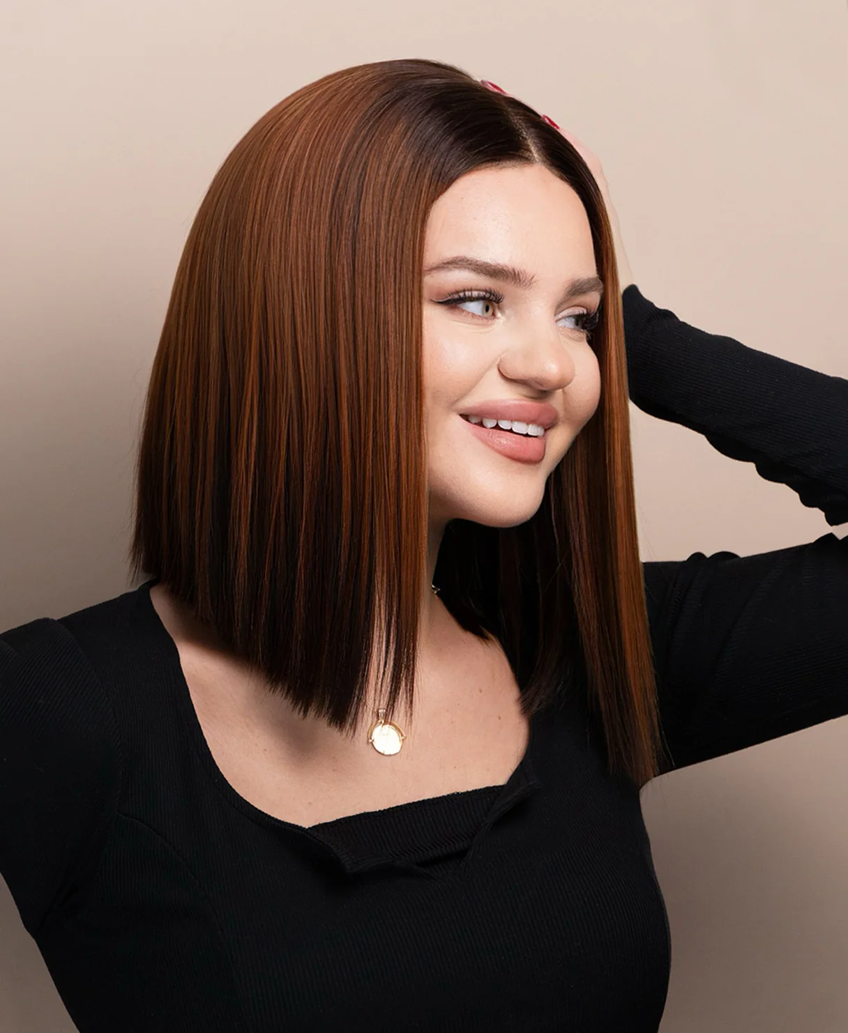 long bob human wig - 12" brown melt. - Image 2