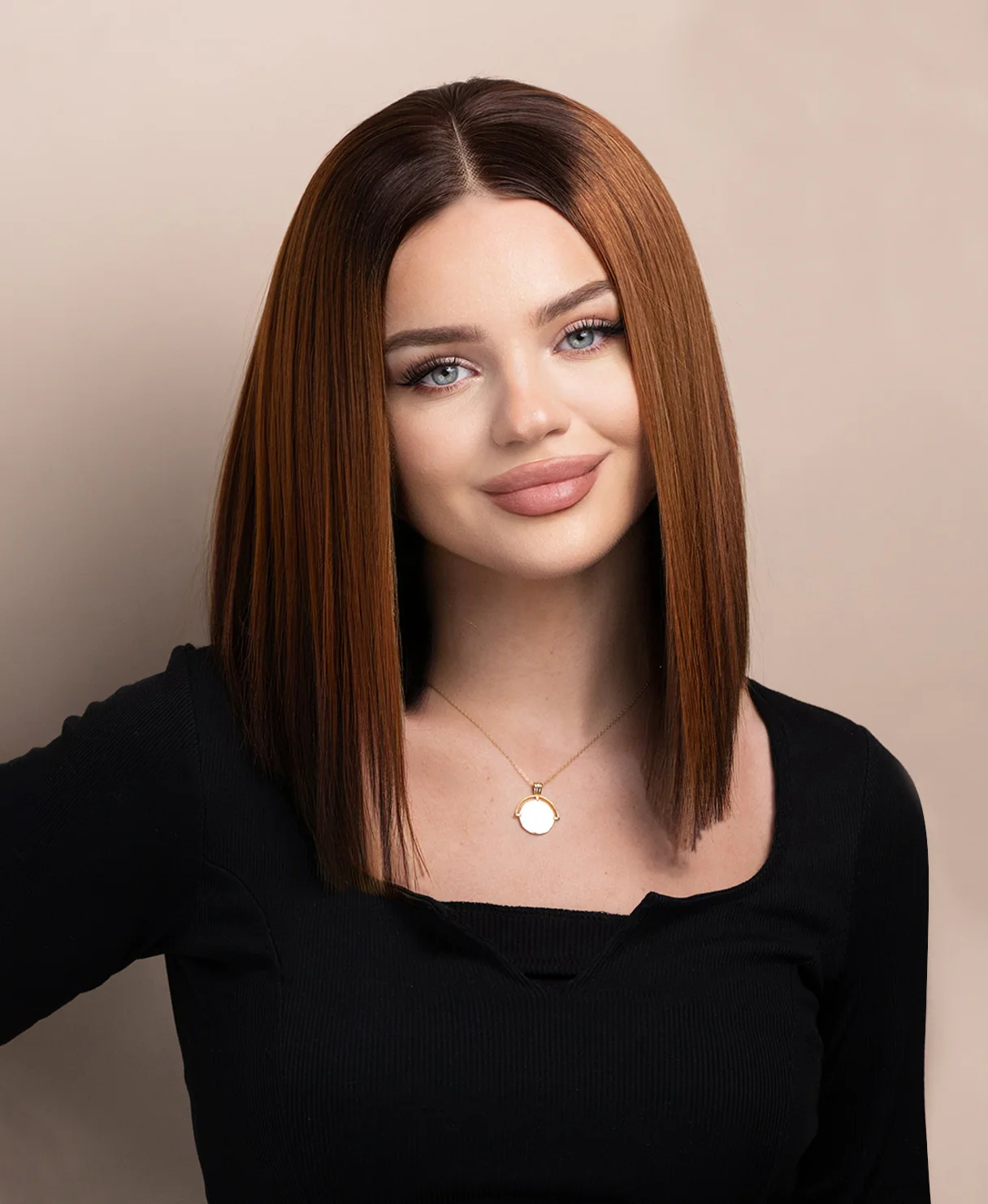 long bob human wig - 12" brown melt. - Image 3