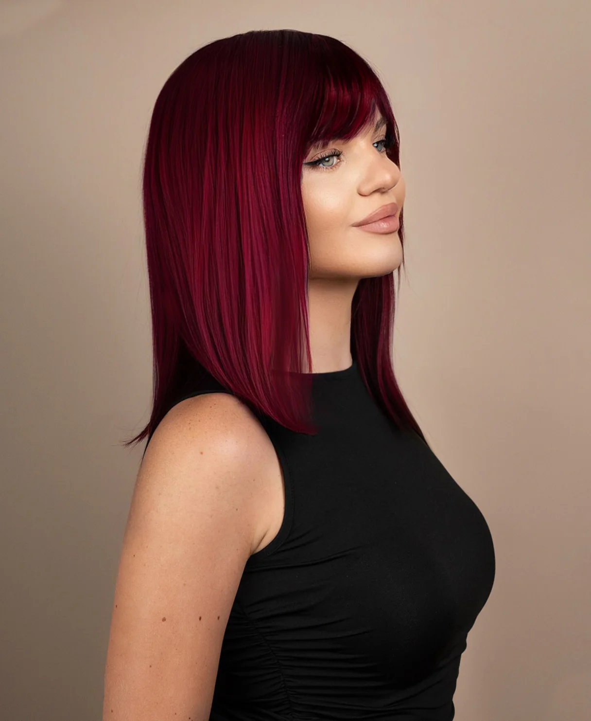 long bob with fringe human wig - 14" cherry red. - Image 3