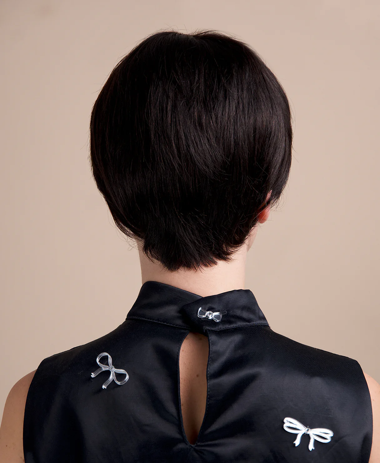 pixie human wig with bangs - 4" black. - Image 5