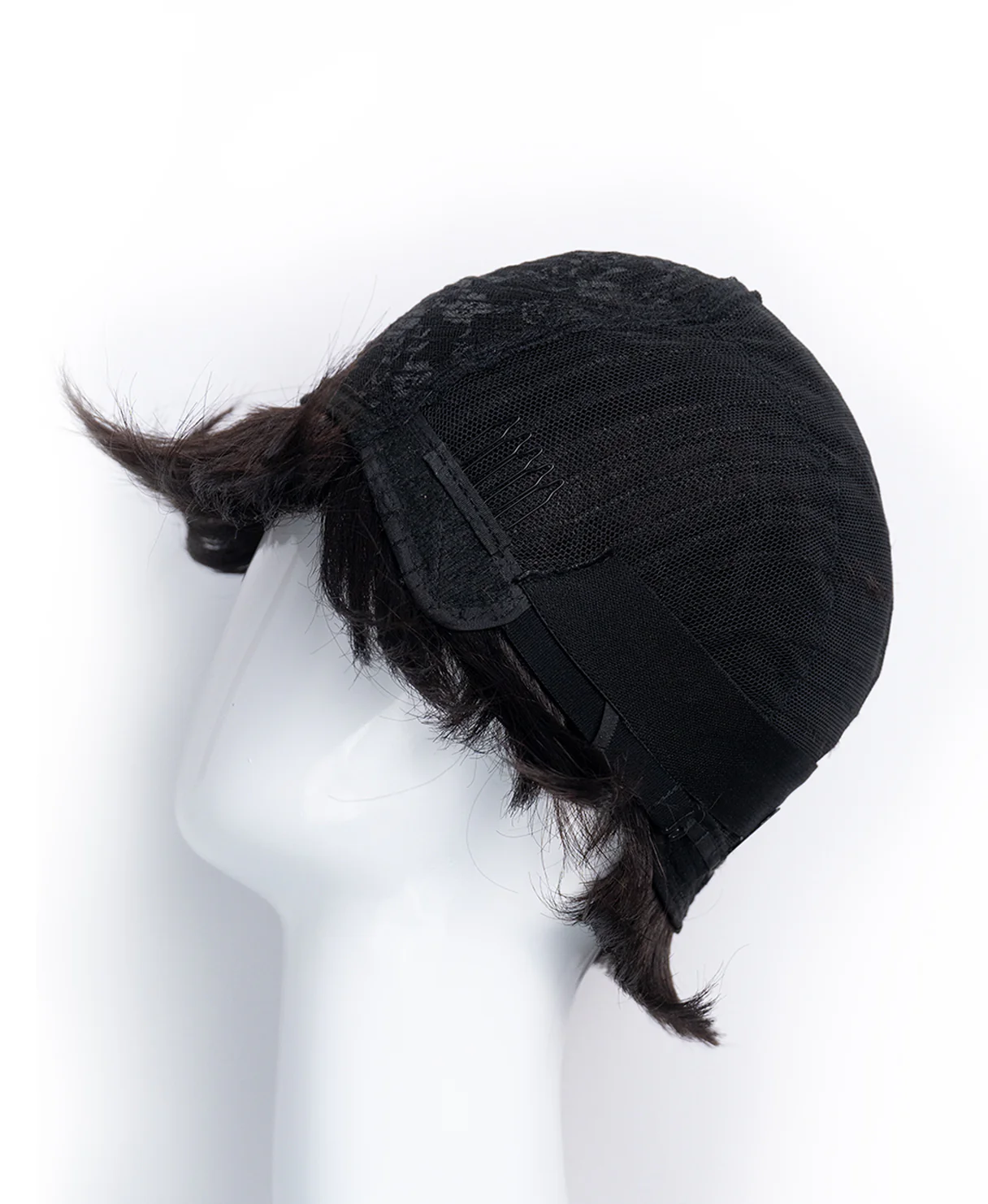 pixie human wig with bangs - 4" black. - Image 9